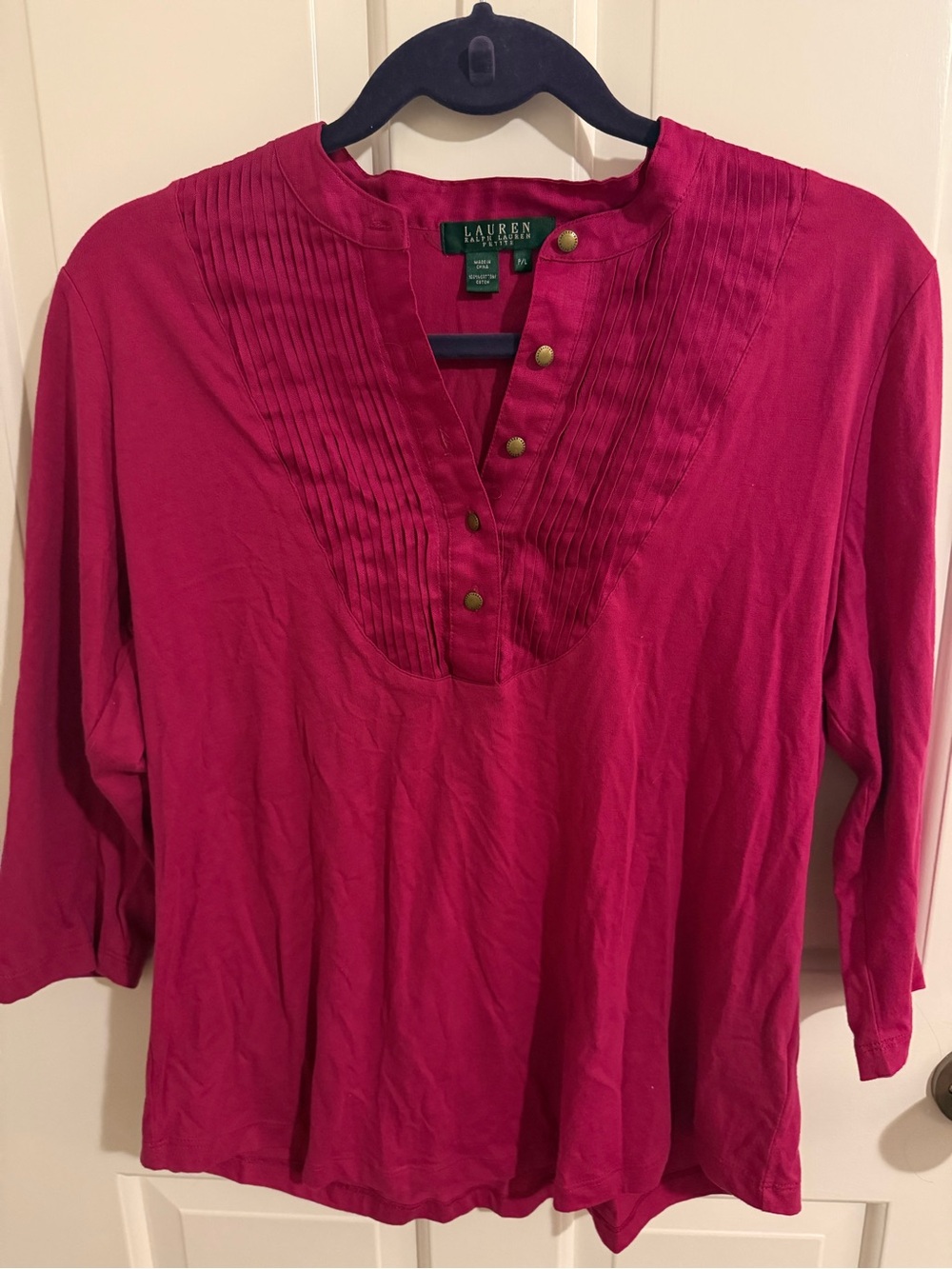 Ralph Lauren Hot Pink Pintuck Split-Neck Tunic